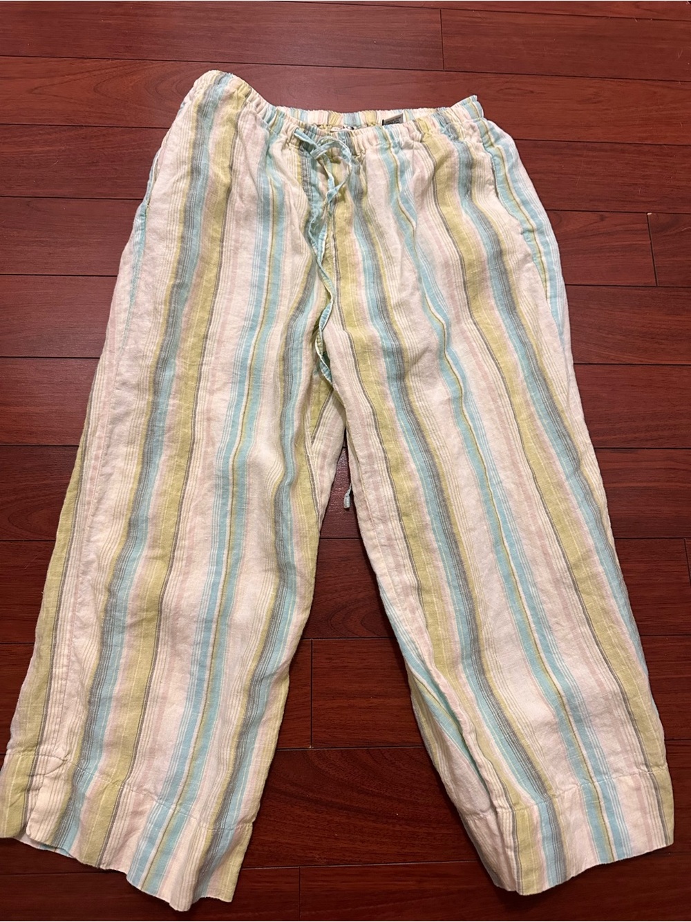 Duck Head Striped Linen Capris in White, Light Blue, and Green 100 % linen